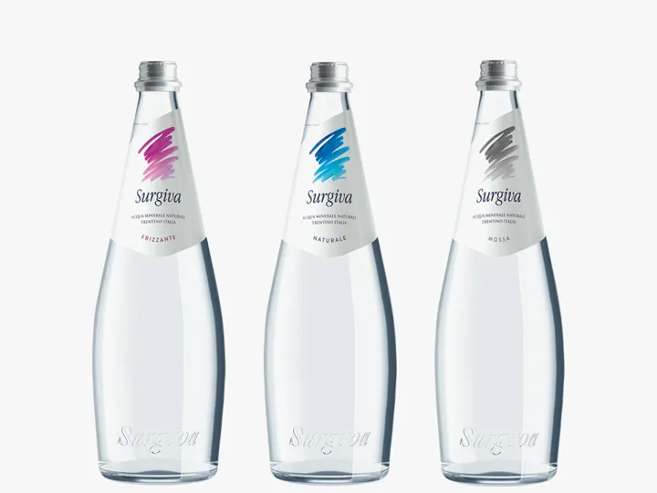 Glass bottles of Italian mineral water