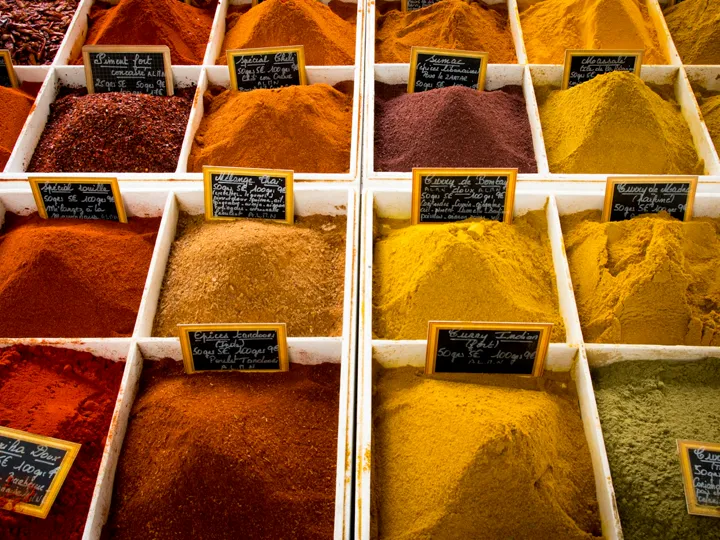 Assorted ground spices in bowls